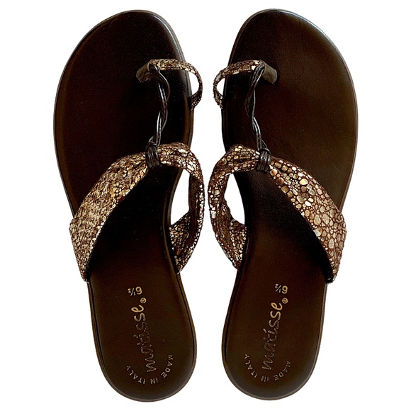 _ Nordstrom Made in Italy brown and metallic bronze leather sandals -EU 37•US 6½ - Picture 2 of 5